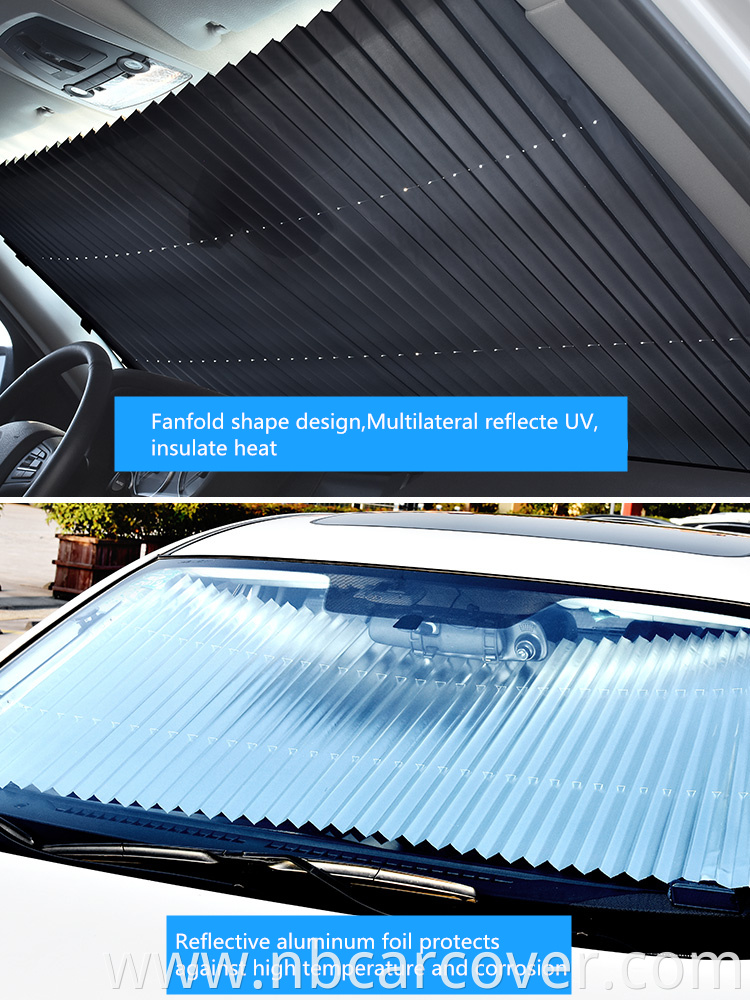 Low moq cheap retractable windshield summer anti-UV car curtain front sunshade automatic